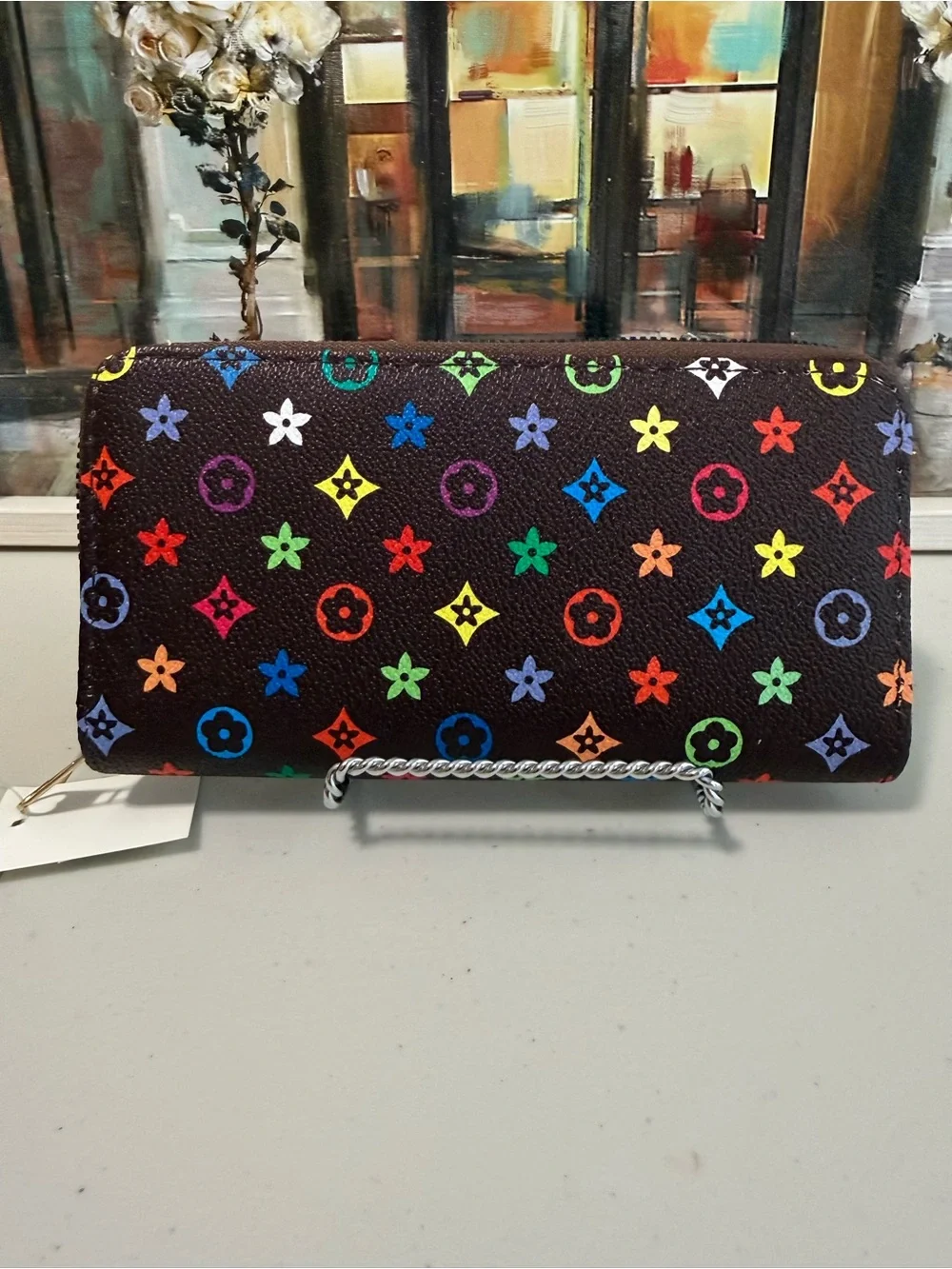 Non Branded Brown Wallet with Multicolor Monogram NWT